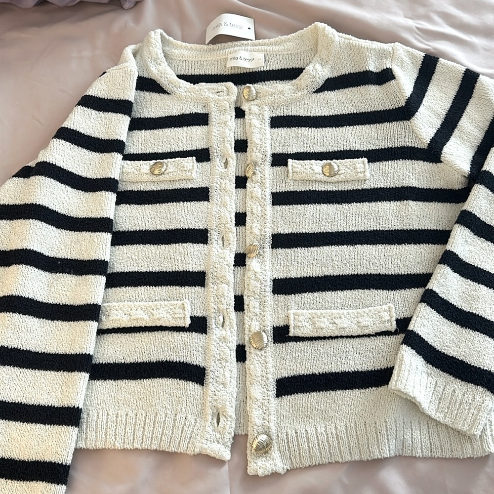 Cute and NWT navy and beige cardigan with gold buttons